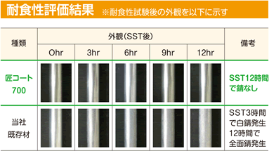 耐食性評価結果 ※気候条件等により状態が変わる場合があります。